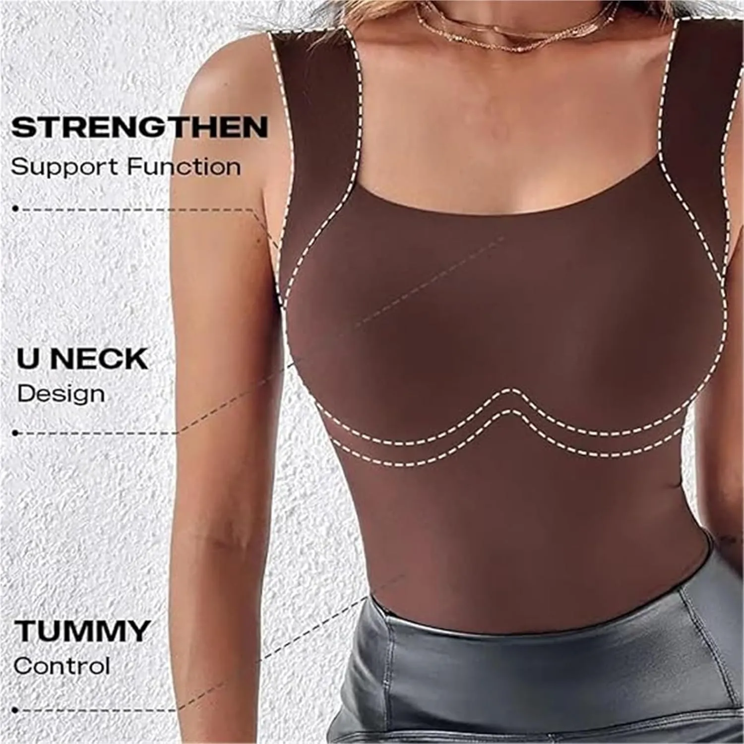 Shamfreshen U Neck Shapewear Built-in Bra Tank, Shamfreshen Tank Top, Women High Strechy Sleeveless Camisole Tank Top