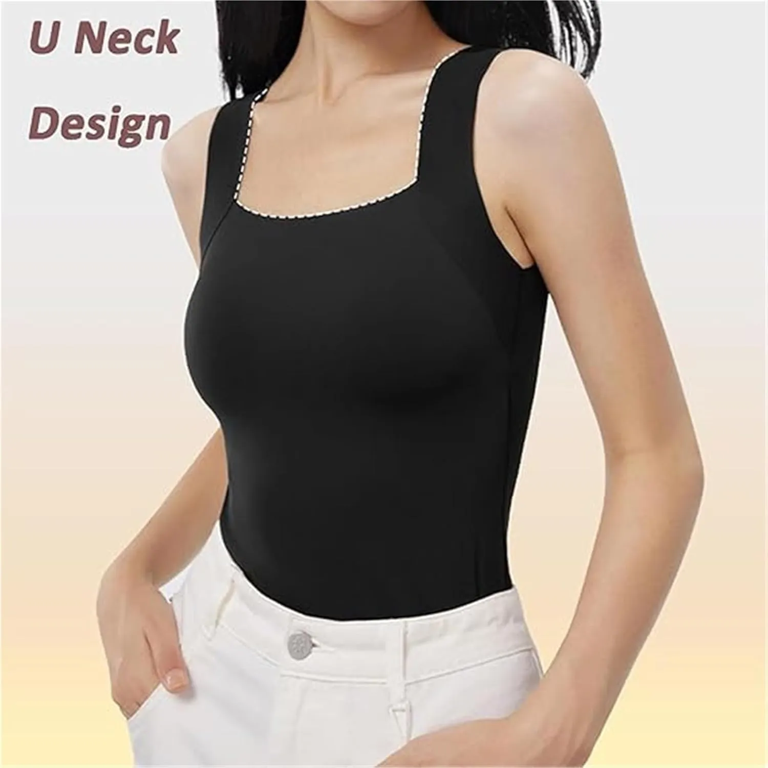 Shamfreshen U Neck Shapewear Built-in Bra Tank, Shamfreshen Tank Top, Women High Strechy Sleeveless Camisole Tank Top