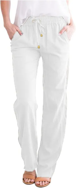 SHAOBGE Womens Casual Pants Straight Leg Drawstring Elastic High Waist Loose Comfy Trousers with Pockets
