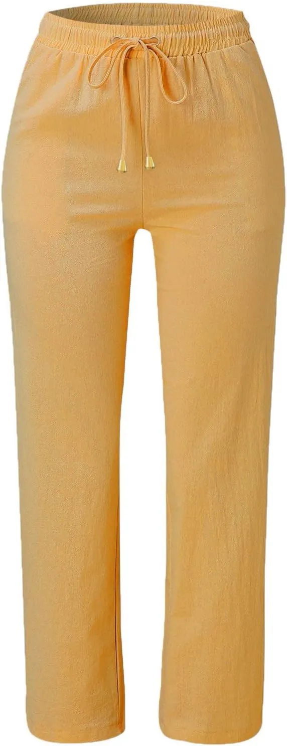 SHAOBGE Womens Casual Pants Straight Leg Drawstring Elastic High Waist Loose Comfy Trousers with Pockets