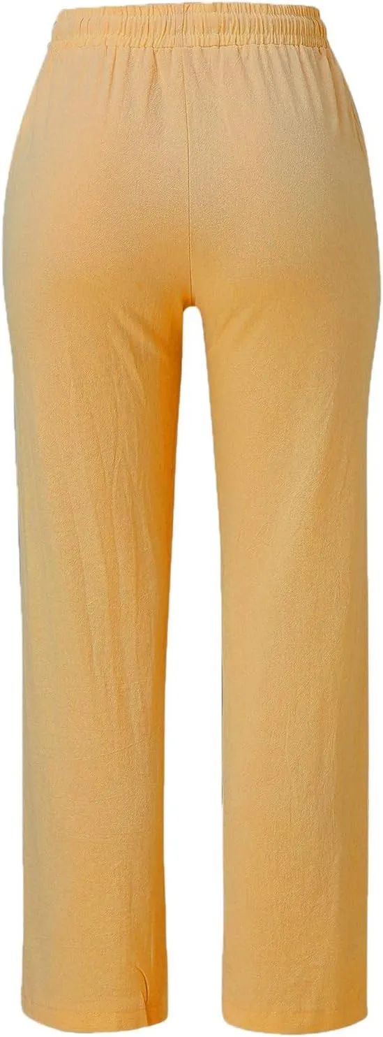 SHAOBGE Womens Casual Pants Straight Leg Drawstring Elastic High Waist Loose Comfy Trousers with Pockets