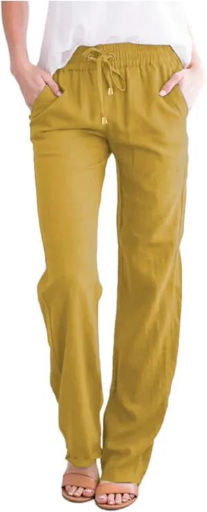 SHAOBGE Womens Casual Pants Straight Leg Drawstring Elastic High Waist Loose Comfy Trousers with Pockets