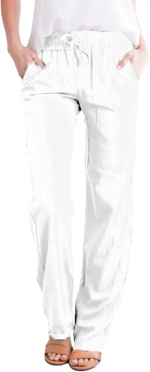 SHAOBGE Womens Casual Pants Straight Leg Drawstring Elastic High Waist Loose Comfy Trousers with Pockets