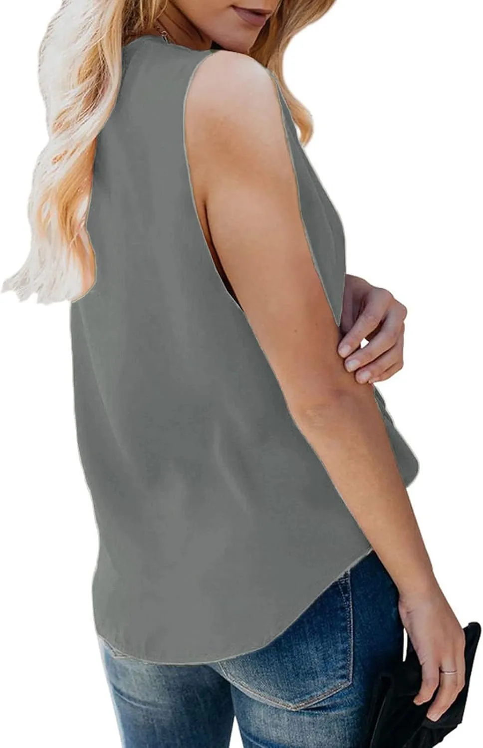 SHAOBGE Womens Tank Tops Summer Wrap V Neck Sleeveless/Short Sleeve Blouse Trendy Pleated Tanks Vest Elegant Tunic Tee Shirt