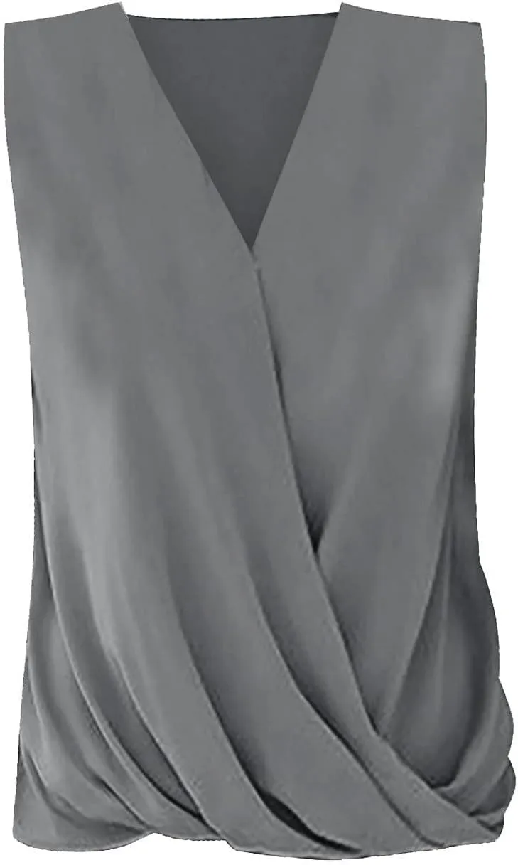 SHAOBGE Womens Tank Tops Summer Wrap V Neck Sleeveless/Short Sleeve Blouse Trendy Pleated Tanks Vest Elegant Tunic Tee Shirt