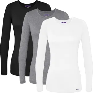 Sivvan Scrubs for Women - Long Sleeve Comfort Underscrub Tee 3-Pack