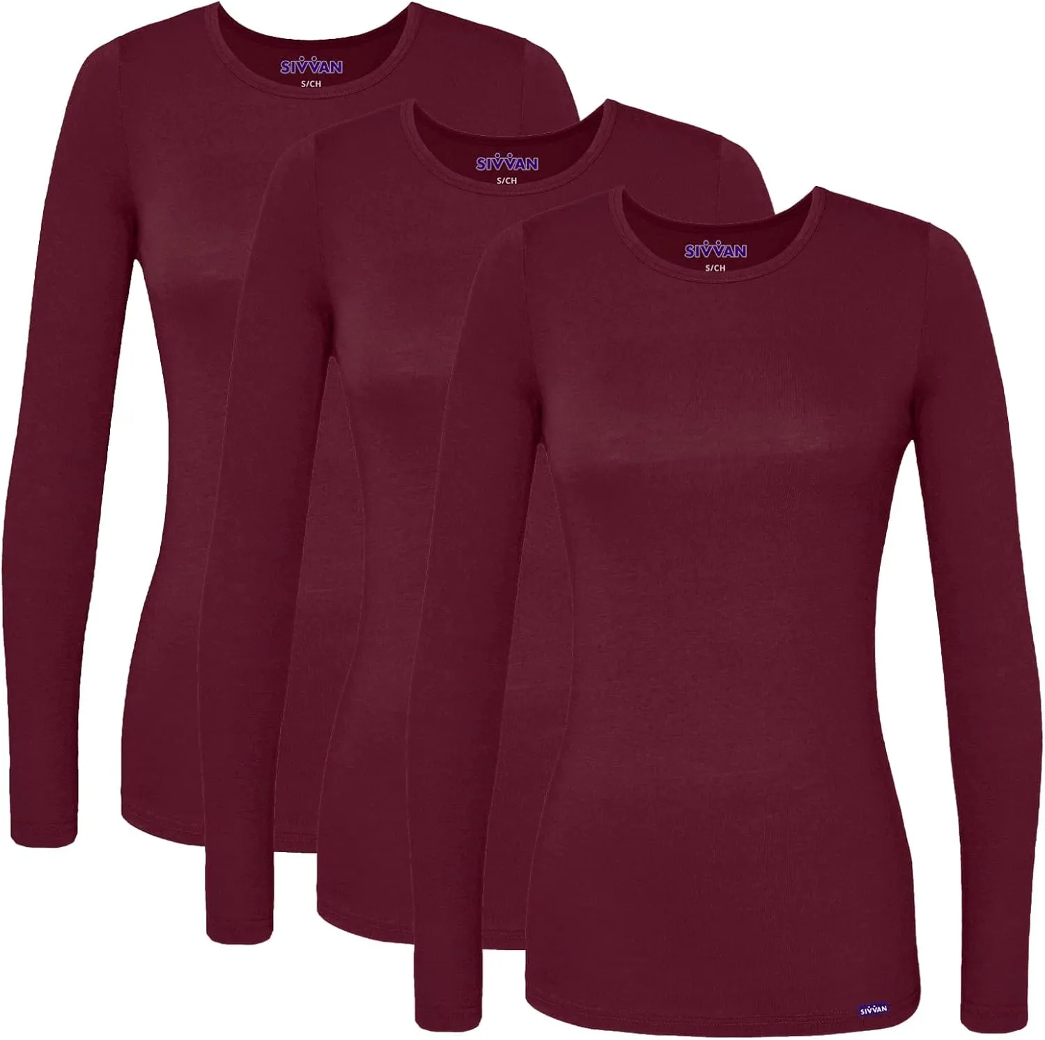 Sivvan Scrubs for Women - Long Sleeve Comfort Underscrub Tee 3-Pack