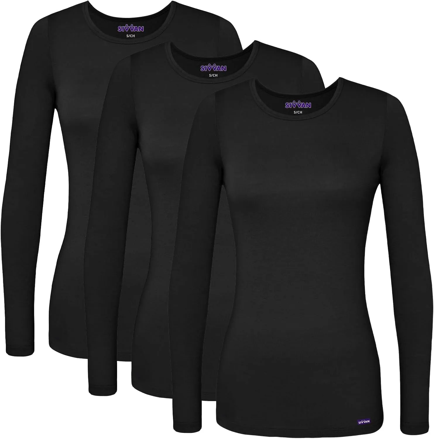 Sivvan Scrubs for Women - Long Sleeve Comfort Underscrub Tee 3-Pack