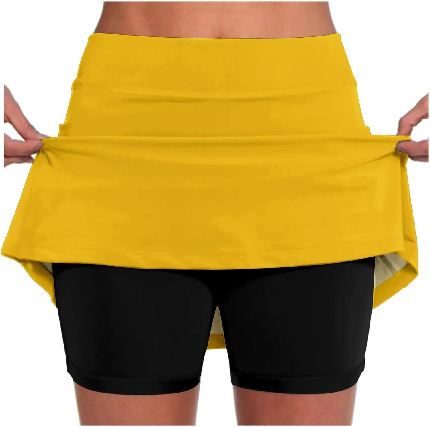 Skorts for Women Dressy Casual Plus Size High Waist Skirt Shorts Underneath Tummy Control Tennis Skorts with Pockets