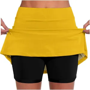 Skorts for Women Dressy Casual Plus Size High Waist Skirt Shorts Underneath Tummy Control Tennis Skorts with Pockets
