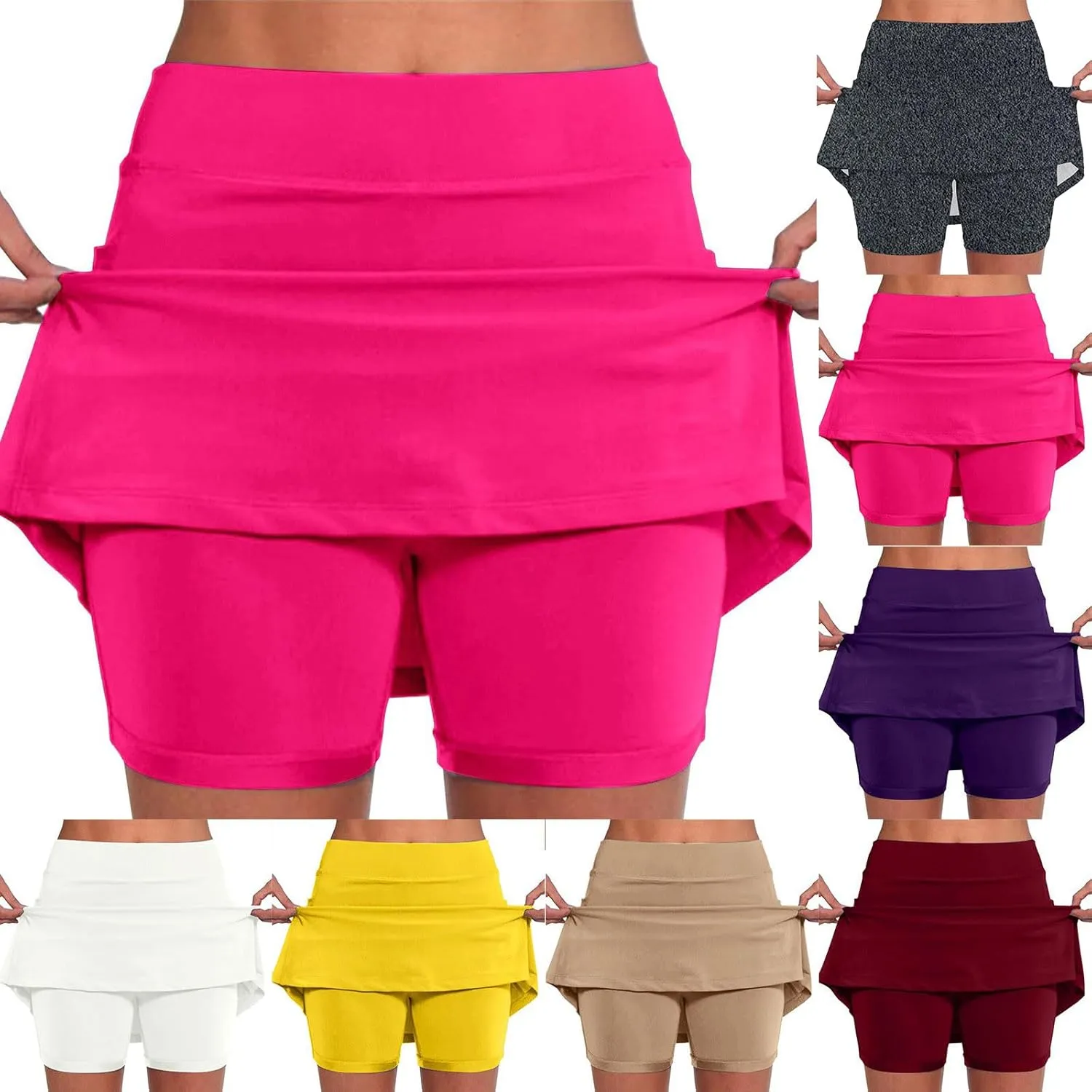 Skorts for Women with Pocket Elastic Yoga Culottes for Women Lightweight Skirt Shorts for Running Tennis Golf Sports