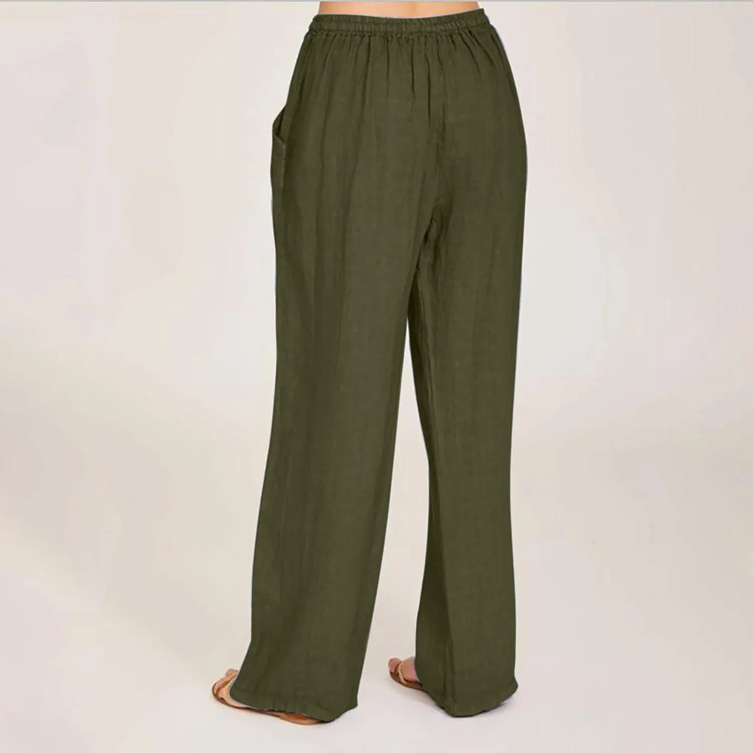 SMIDOW High Waist Wide Leg Pants for Women Drawstring Elastic Waist Casual Loose Comfy Cotton Linen Trousers