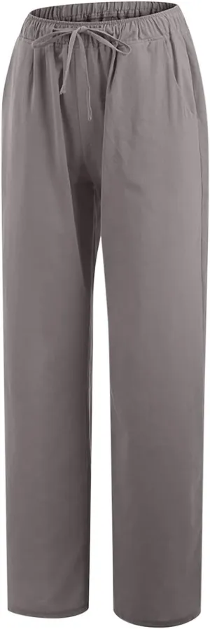 SMIDOW High Waist Wide Leg Pants for Women Drawstring Elastic Waist Casual Loose Comfy Cotton Linen Trousers