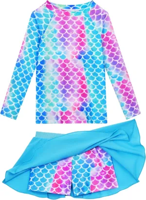 Snowheart Girls Rash Guard Swimsuit Set Long Sleeve Bathing Suit Two Piece 3-12 Years