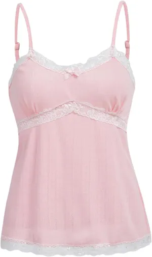 SOLY HUX Women's Lace Trim Cami Top Bow Spaghetti Strap Camisole Summer Tops