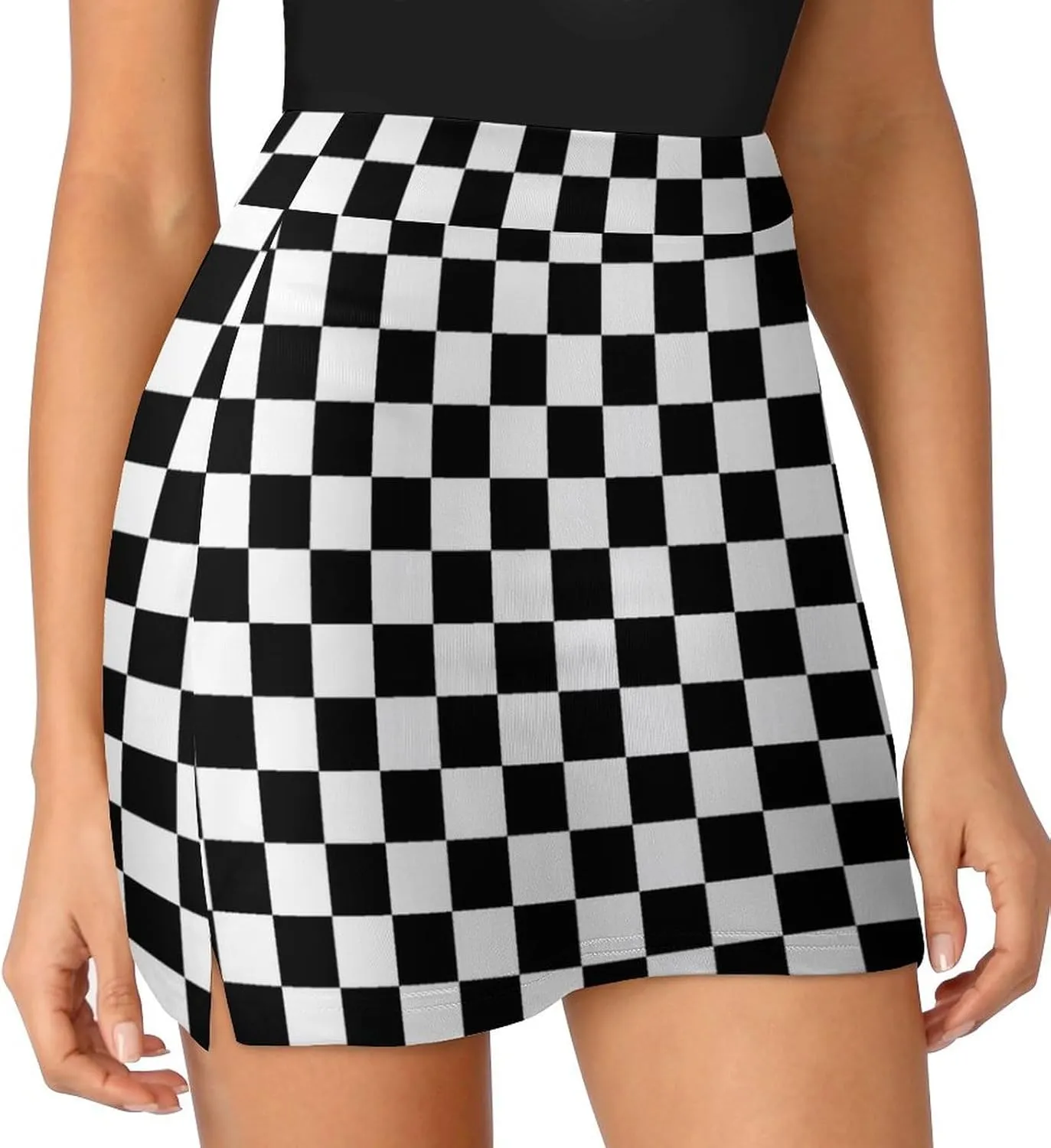 Square Checkered Flag Women's Mini Tennis Skirt with Shorts Underneath Athletic Workout Cute Skorts