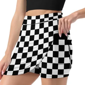 Square Checkered Flag Women's Mini Tennis Skirt with Shorts Underneath Athletic Workout Cute Skorts