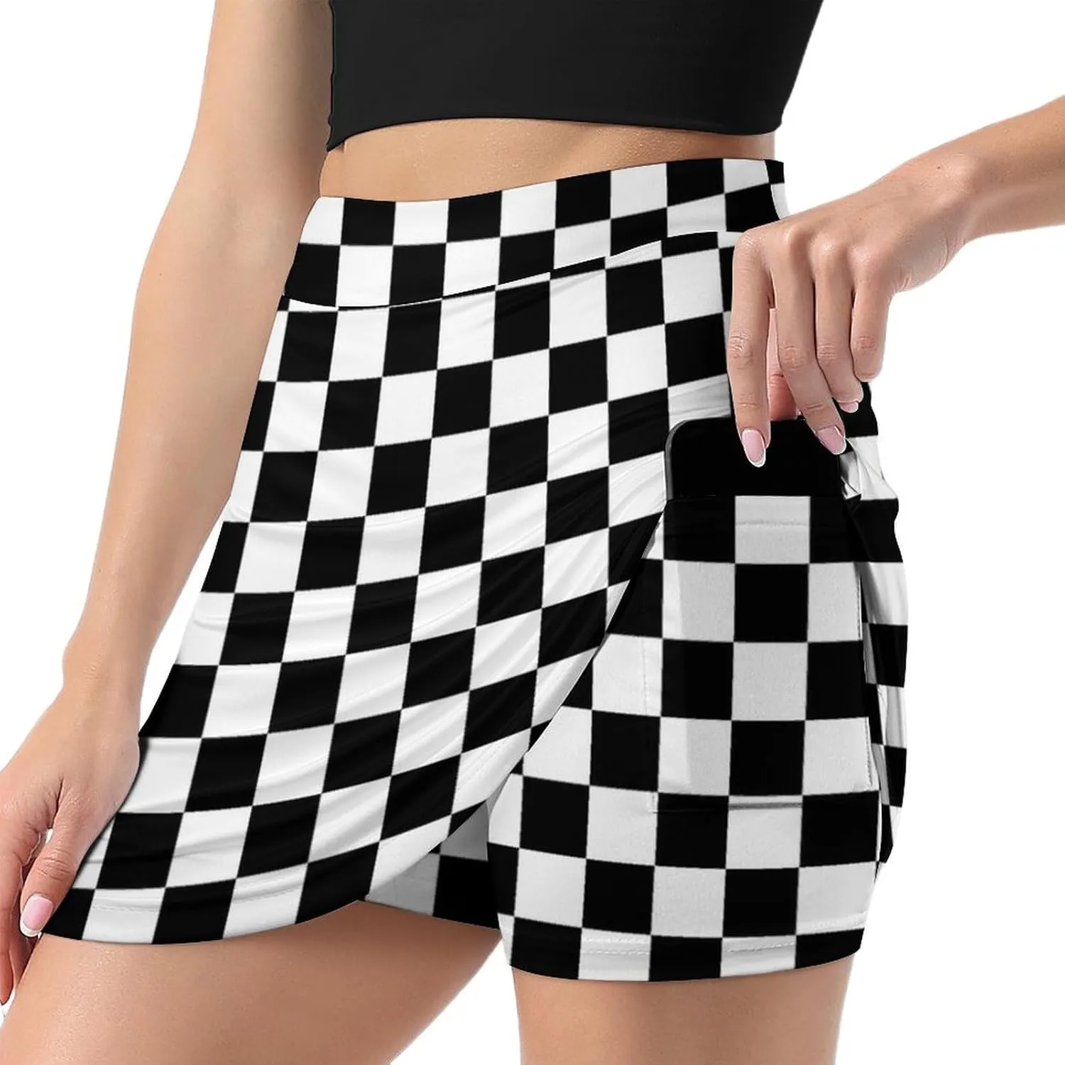 Square Checkered Flag Women's Mini Tennis Skirt with Shorts Underneath Athletic Workout Cute Skorts