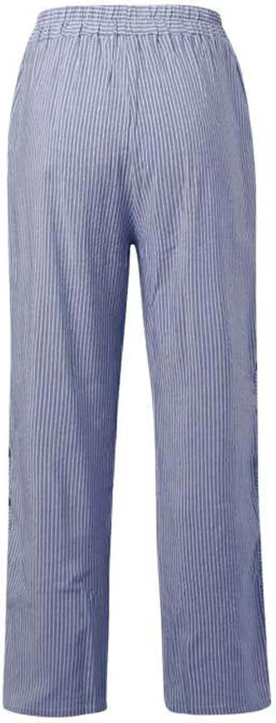 Striped Pants for Women Side Button Baggy Elastic Waist Straight Leg Trousers Beach Casual Pants with Pockets