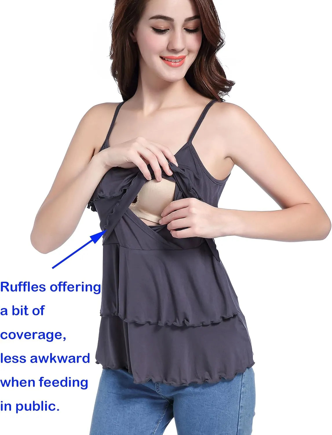 SUIEK Maternity Nursing Tank Tops Breastfeeding Tee Shirt Cami Pregnancy Clothes