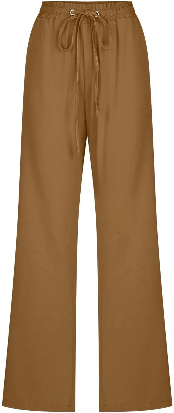 Summer Linen Pants for Women - Baggy Lightweight High Waist Pants Loose Comfy Straight Leg Pants with Pockets