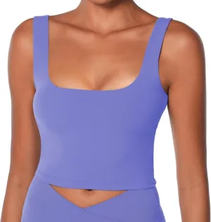 Sunzel Women's Double Lined Tank Top, Sleeveless Square Neck Crop Top, Yoga & Fitness Fitted Workout Casual Activewear Shirt