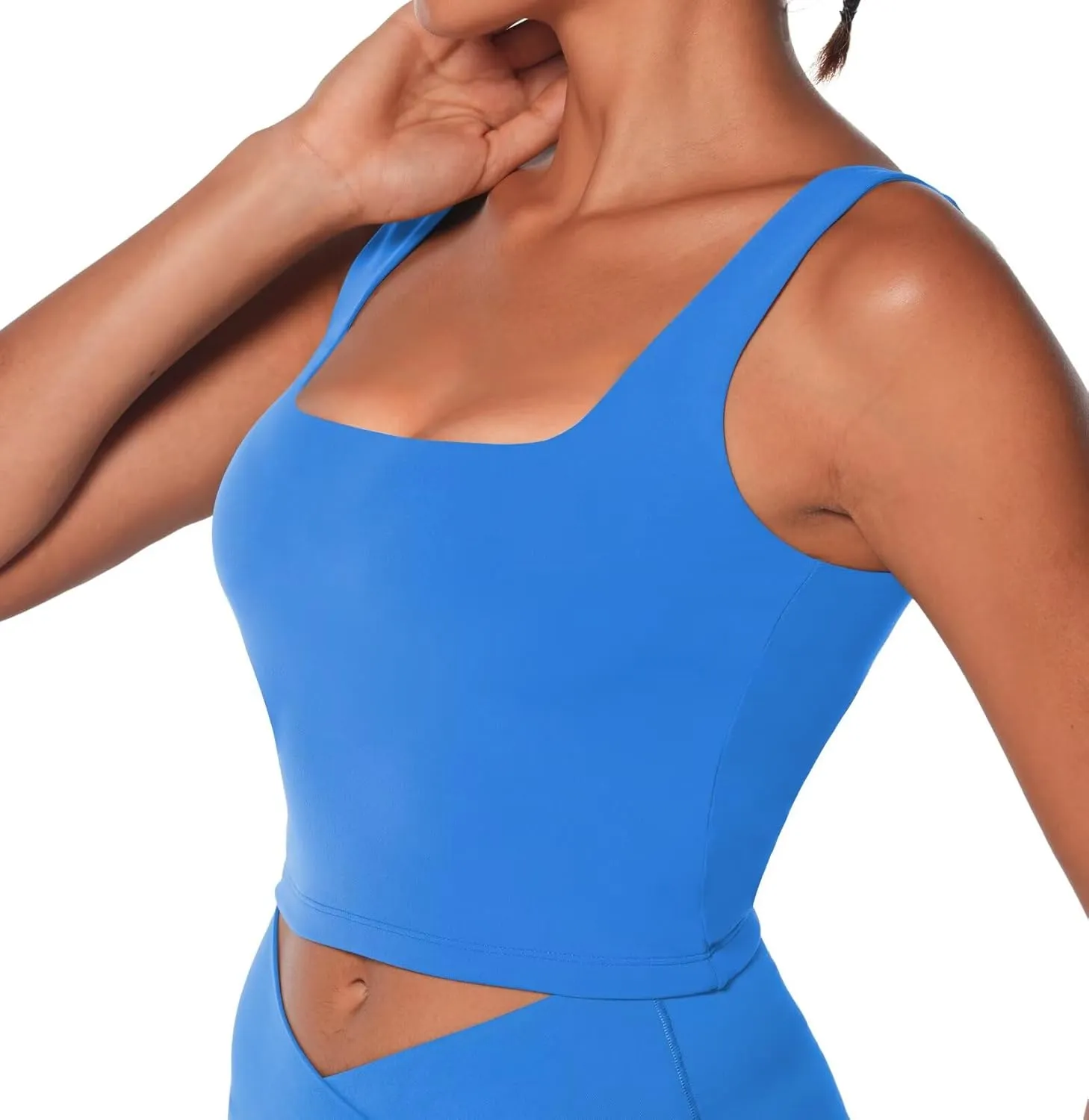 Sunzel Women's Double Lined Tank Top, Sleeveless Square Neck Crop Top, Yoga & Fitness Fitted Workout Casual Activewear Shirt