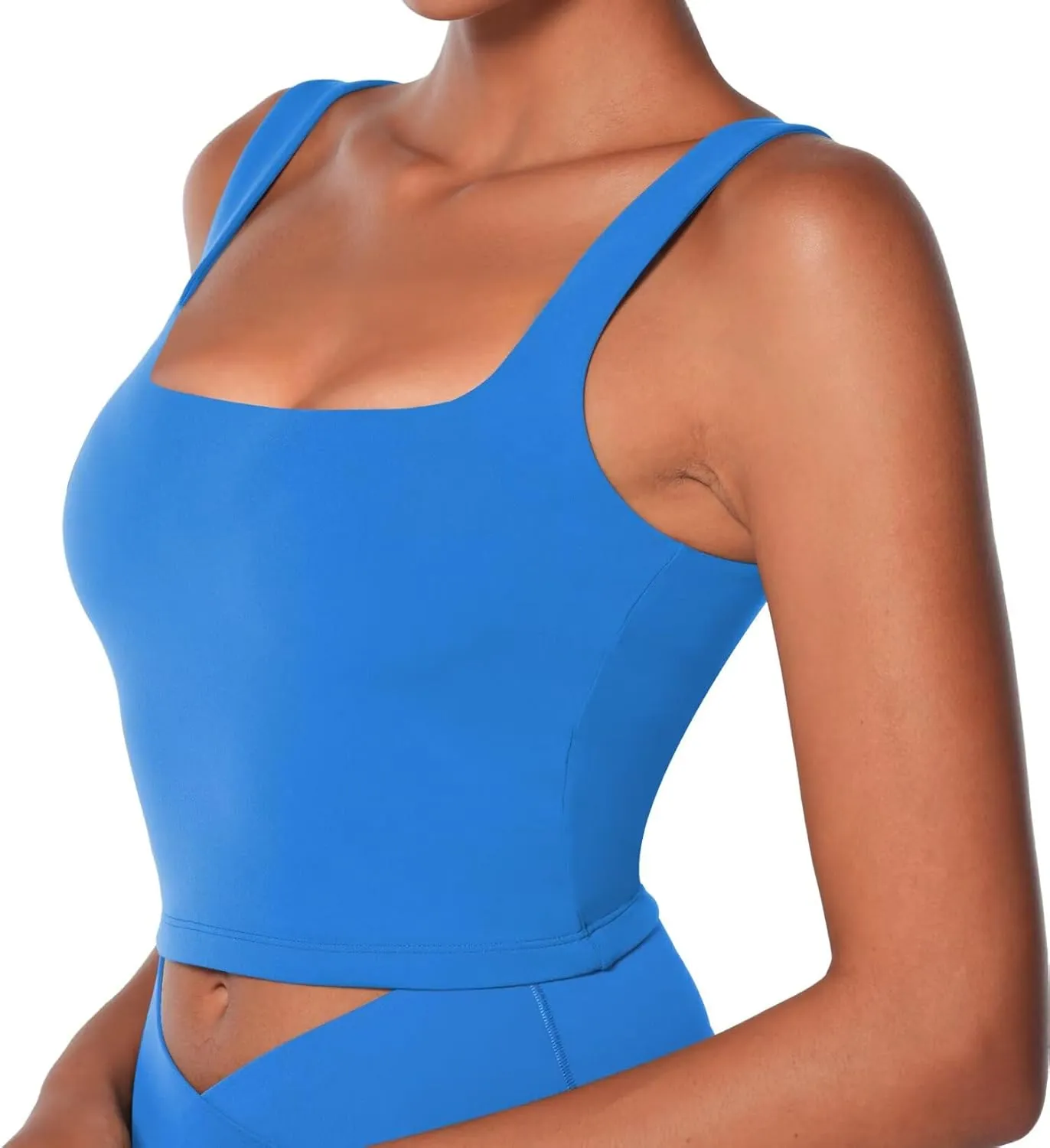 Sunzel Women's Double Lined Tank Top, Sleeveless Square Neck Crop Top, Yoga & Fitness Fitted Workout Casual Activewear Shirt