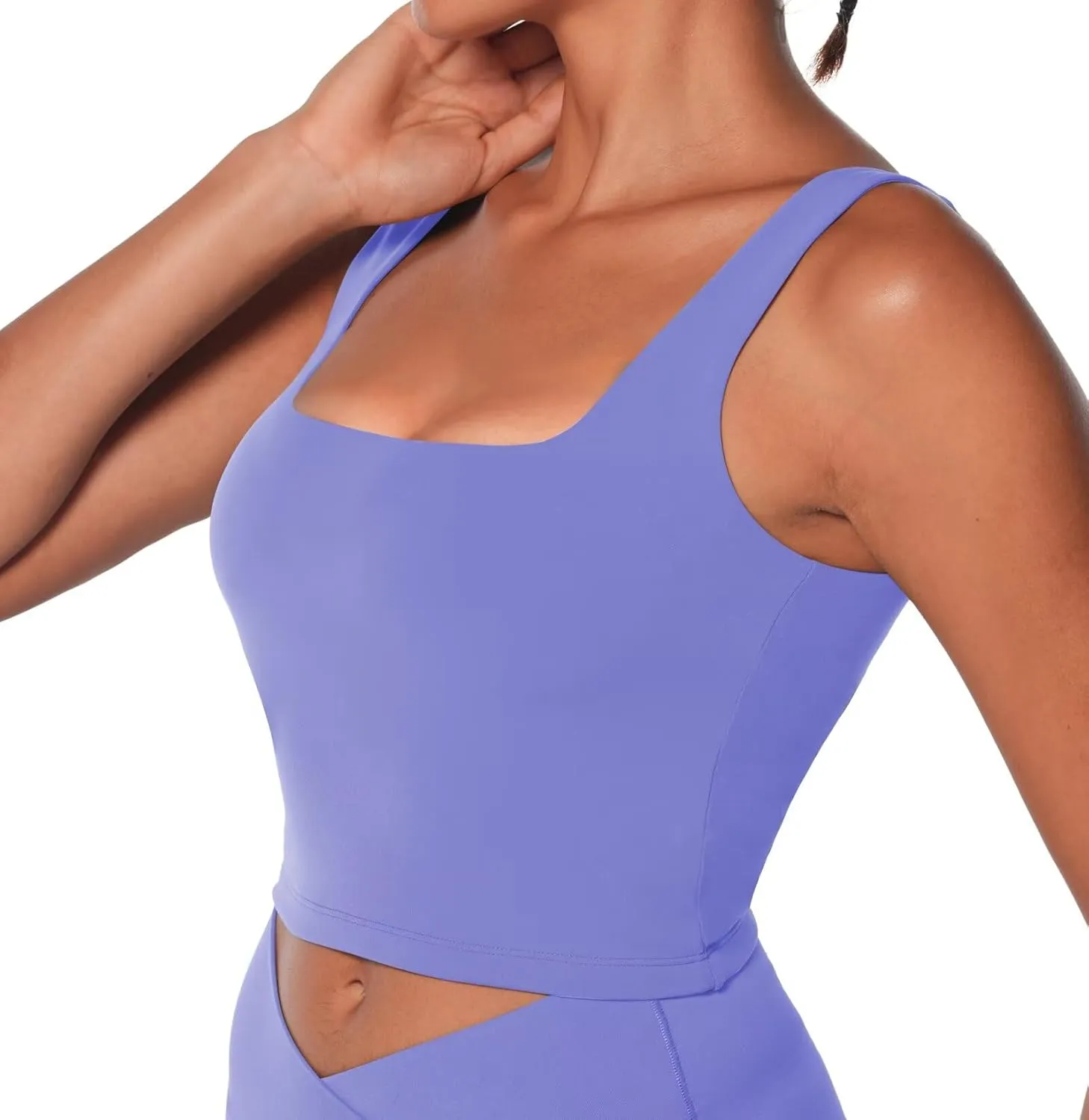 Sunzel Women's Double Lined Tank Top, Sleeveless Square Neck Crop Top, Yoga & Fitness Fitted Workout Casual Activewear Shirt