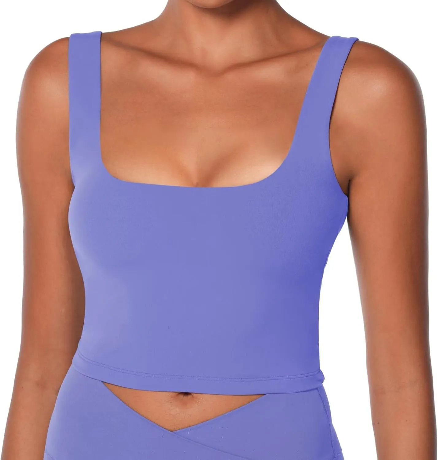 Sunzel Women's Double Lined Tank Top, Sleeveless Square Neck Crop Top, Yoga & Fitness Fitted Workout Casual Activewear Shirt