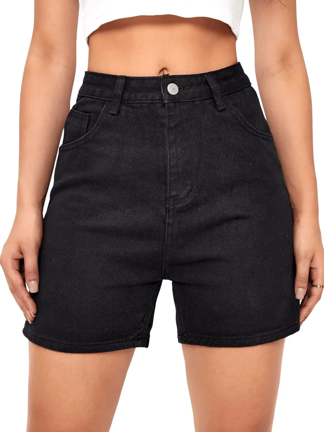 SweatyRocks Women's High Waist Straight Leg Denim Shorts Solid Jean Shorts Summer Hot Pants with Pockets