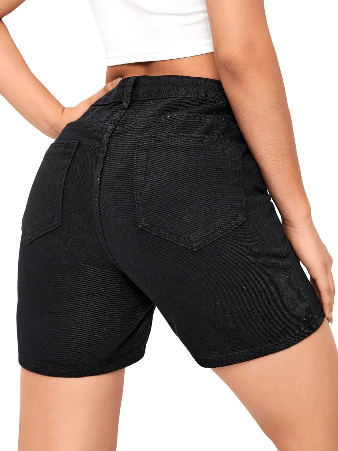 SweatyRocks Women's High Waist Straight Leg Denim Shorts Solid Jean Shorts Summer Hot Pants with Pockets