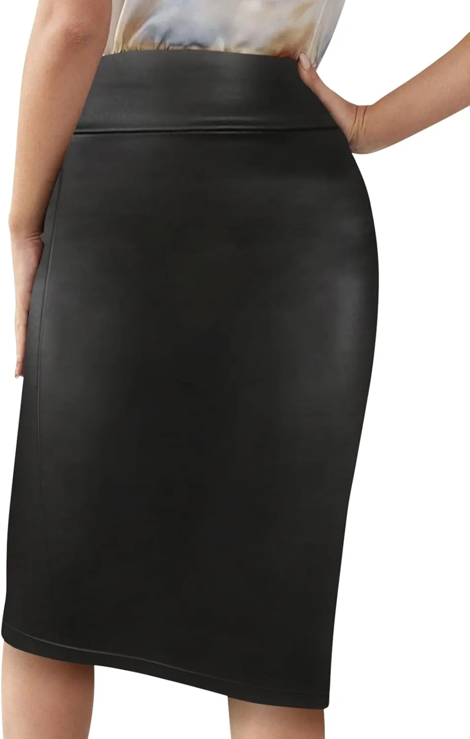 Sweet Hearts Womens Basic Stretch Pencil Skirt- Regular & Plus Size- Below Knee Office Midi Bodycon Nylon Skirt Made in USA