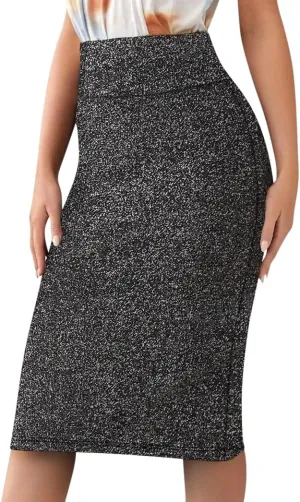 Sweet Hearts Womens Basic Stretch Pencil Skirt- Regular & Plus Size- Below Knee Office Midi Bodycon Nylon Skirt Made in USA