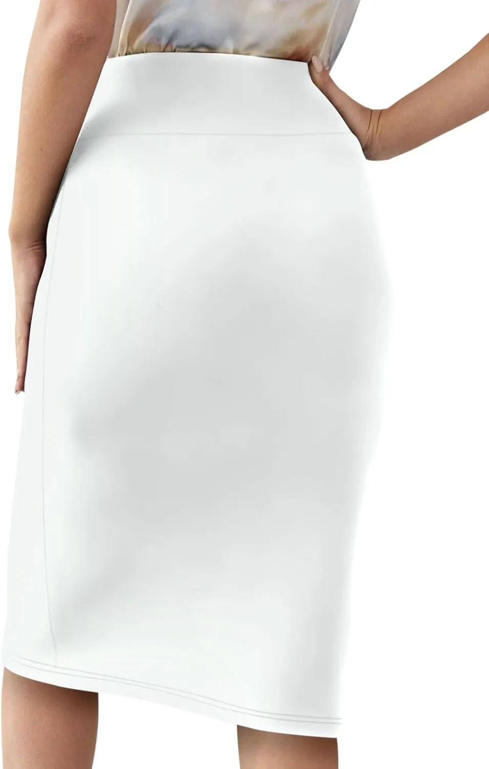 Sweet Hearts Womens Basic Stretch Pencil Skirt- Regular & Plus Size- Below Knee Office Midi Bodycon Nylon Skirt Made in USA
