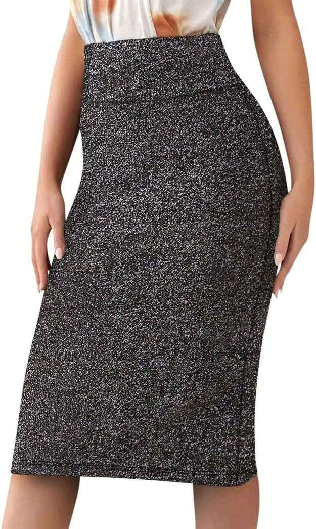 Sweet Hearts Womens Basic Stretch Pencil Skirt- Regular & Plus Size- Below Knee Office Midi Bodycon Nylon Skirt Made in USA