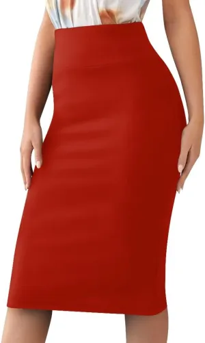Sweet Hearts Womens Basic Stretch Pencil Skirt- Regular & Plus Size- Below Knee Office Midi Bodycon Nylon Skirt Made in USA
