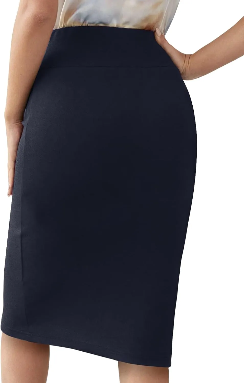 Sweet Hearts Womens Basic Stretch Pencil Skirt- Regular & Plus Size- Below Knee Office Midi Bodycon Nylon Skirt Made in USA