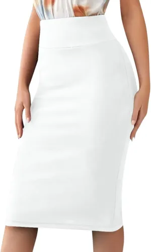 Sweet Hearts Womens Basic Stretch Pencil Skirt- Regular & Plus Size- Below Knee Office Midi Bodycon Nylon Skirt Made in USA