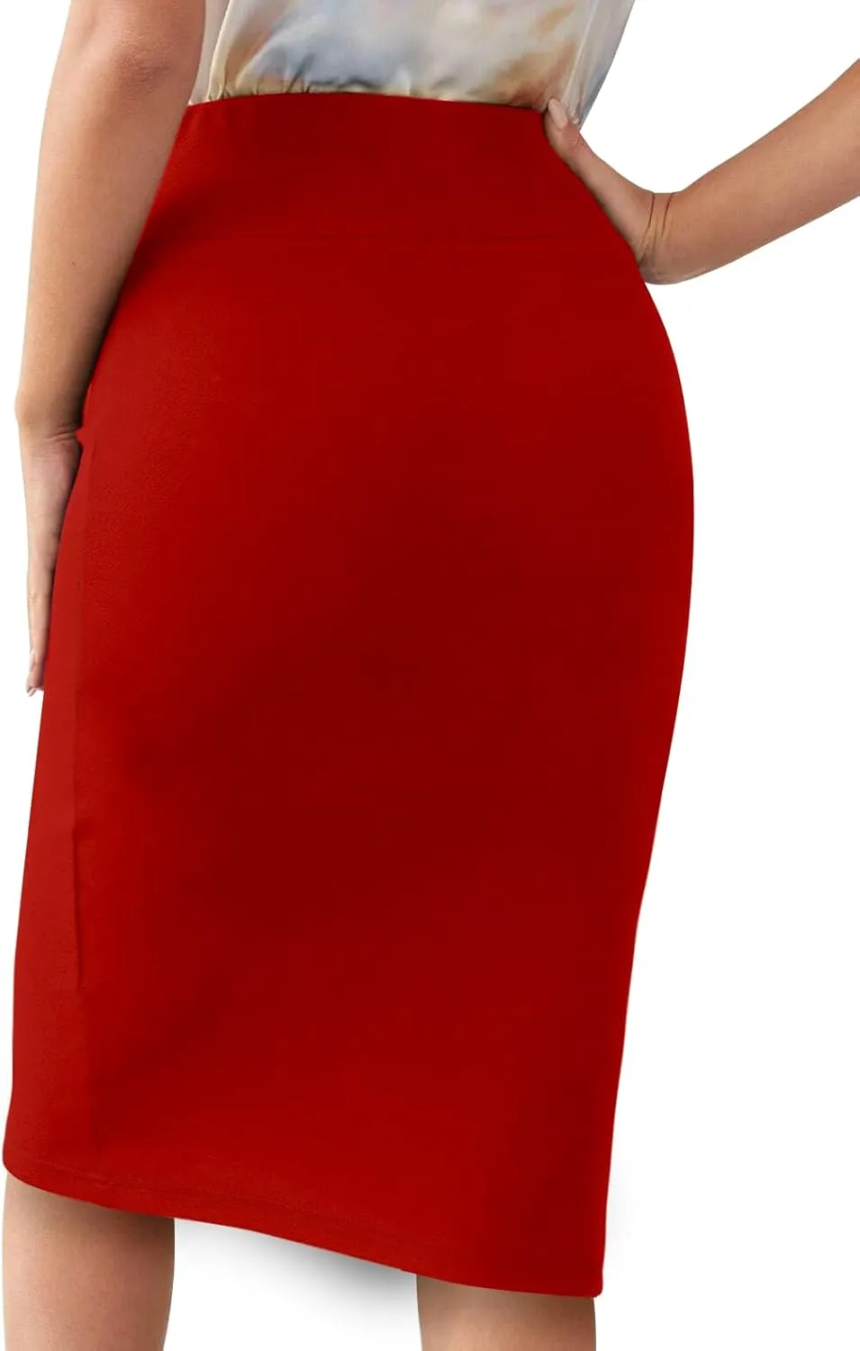 Sweet Hearts Womens Basic Stretch Pencil Skirt- Regular & Plus Size- Below Knee Office Midi Bodycon Nylon Skirt Made in USA