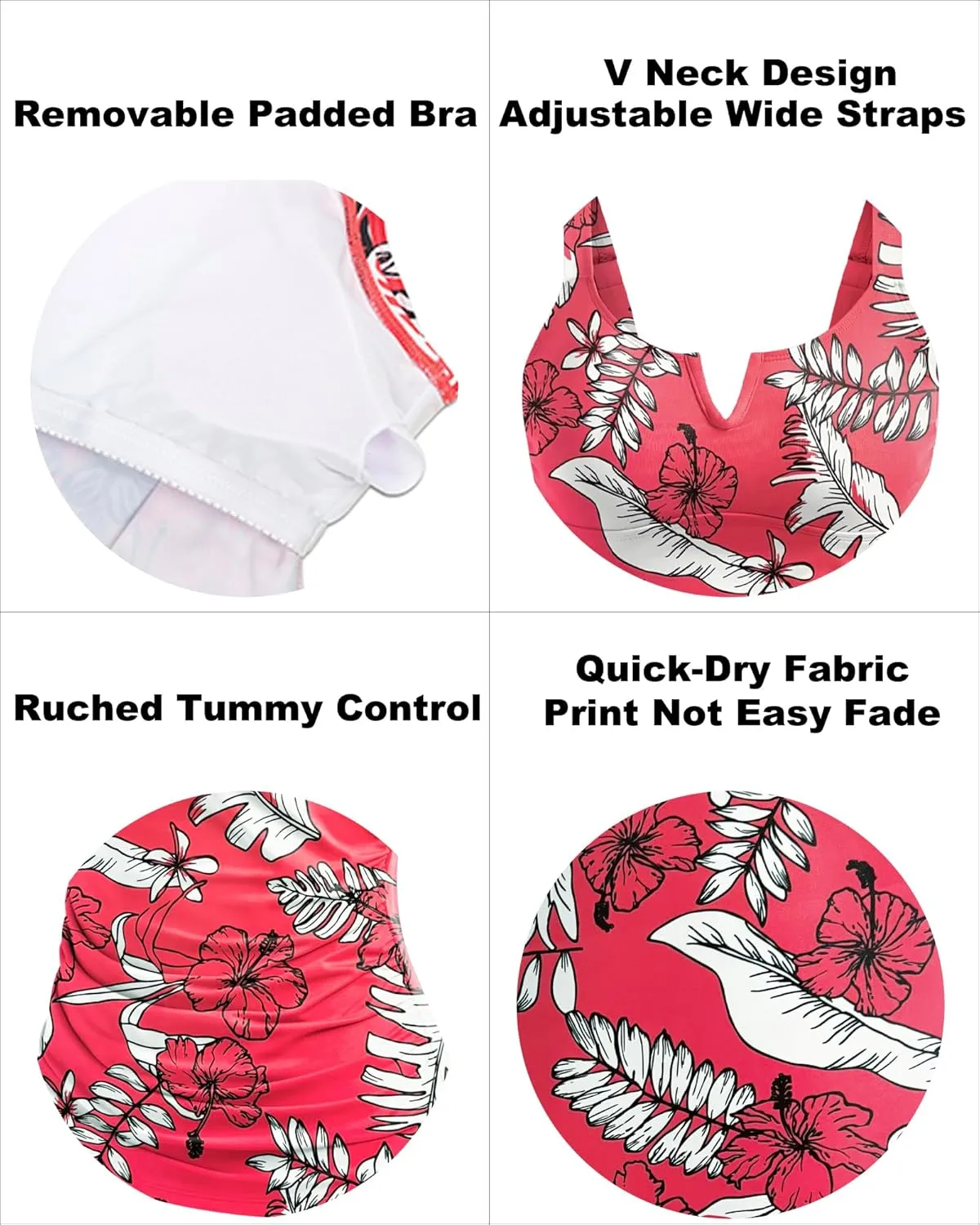 Tankini Tops for Women Swimwear Top Only Tummy Control Bathing Suit Top No Bottom (Available in Plus)