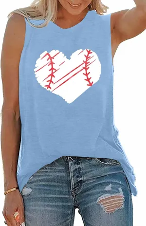 TAOHONG Baseball Tank Top Women Heart Print Baseball Tanks Cute Workout Graphic Casual Summer Sleeveless Shirt Vest Top