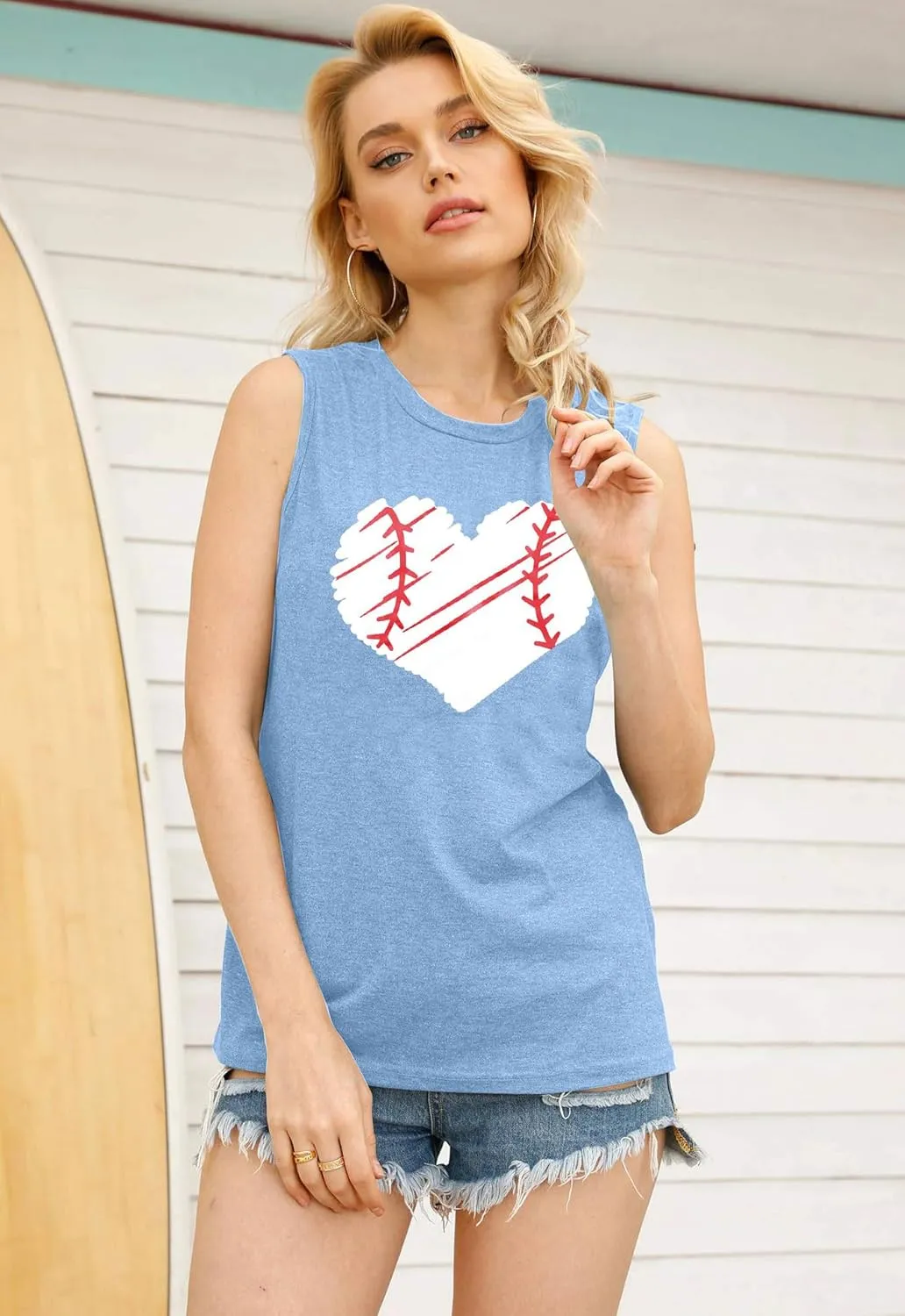 TAOHONG Baseball Tank Top Women Heart Print Baseball Tanks Cute Workout Graphic Casual Summer Sleeveless Shirt Vest Top
