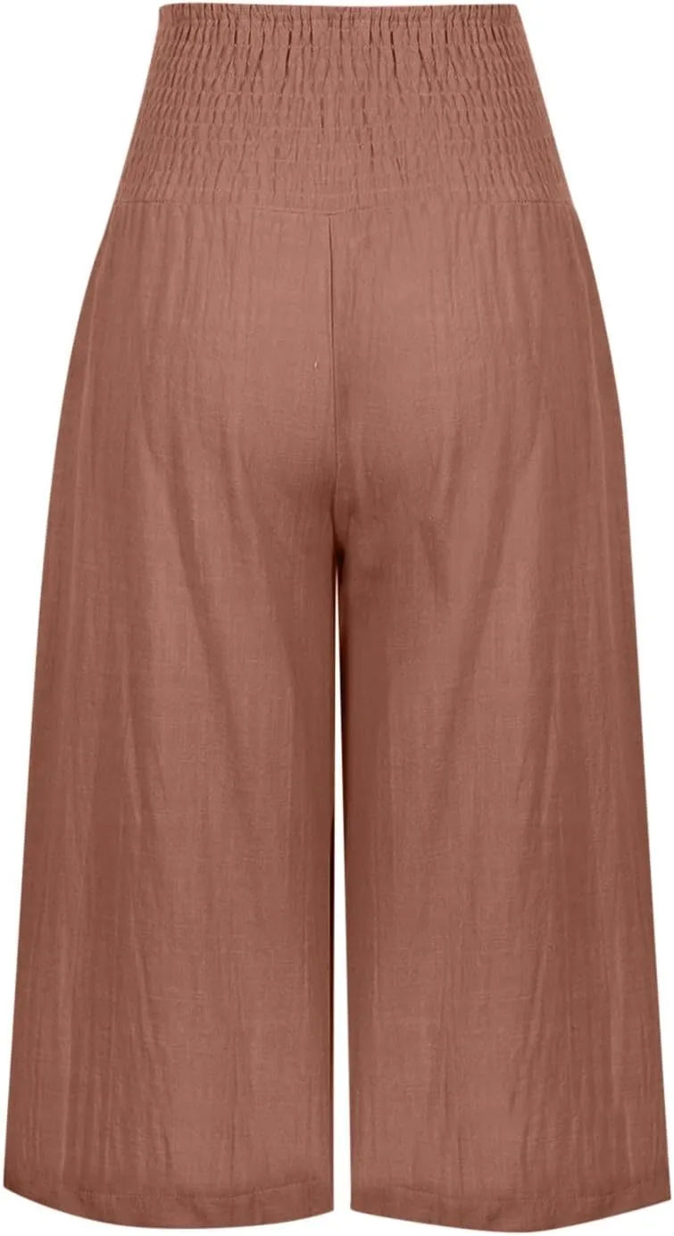 TARIENDY High Waisted Capri Pants for Women Casual Summer Palazzo Pant Loose Comfy Wide Leg Beach Trousers with Pockets