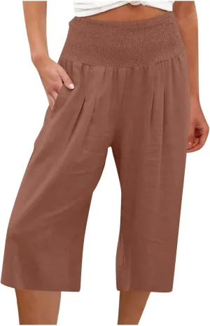 TARIENDY High Waisted Capri Pants for Women Casual Summer Palazzo Pant Loose Comfy Wide Leg Beach Trousers with Pockets