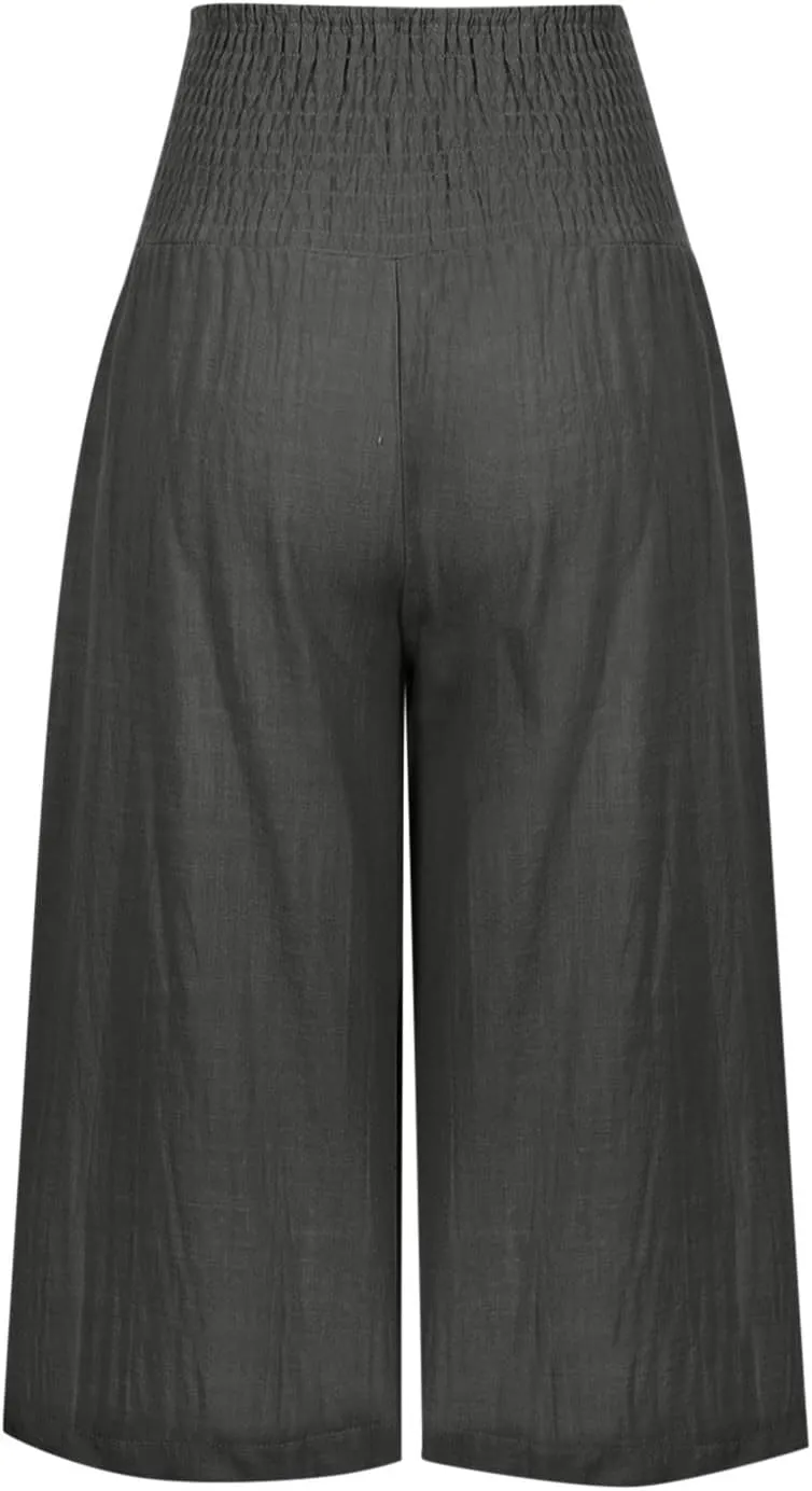 TARIENDY High Waisted Capri Pants for Women Casual Summer Palazzo Pant Loose Comfy Wide Leg Beach Trousers with Pockets