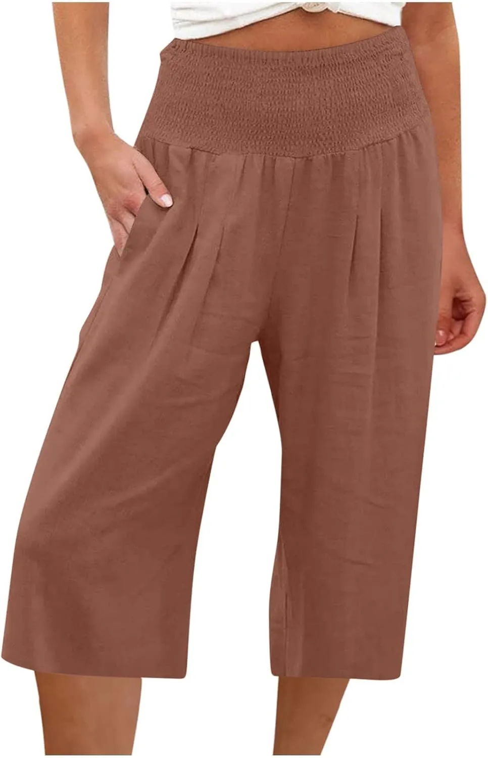 TARIENDY High Waisted Capri Pants for Women Casual Summer Palazzo Pant Loose Comfy Wide Leg Beach Trousers with Pockets