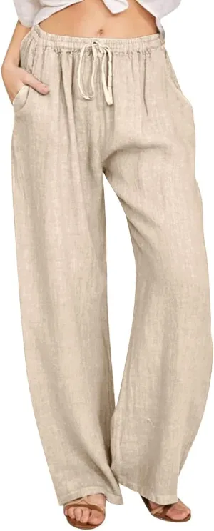 TARIENDY Women Summer Pants Casual Wide Leg High Waisted Trousers Loose Comfy Drawstring Lounge Palazzo Pant with Pockets