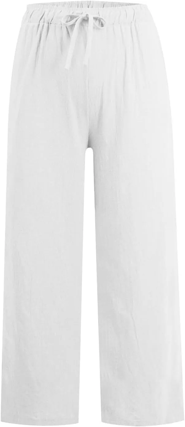 TARIENDY Women Summer Pants Casual Wide Leg High Waisted Trousers Loose Comfy Drawstring Lounge Palazzo Pant with Pockets