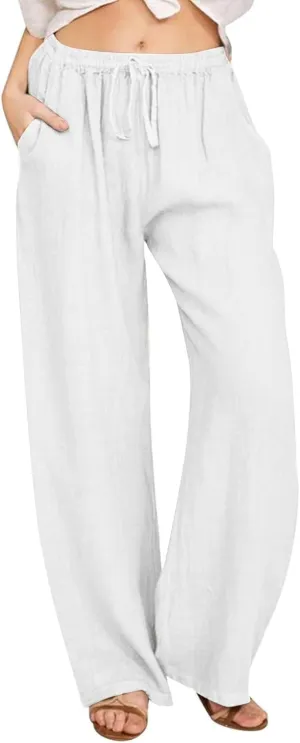 TARIENDY Women Summer Pants Casual Wide Leg High Waisted Trousers Loose Comfy Drawstring Lounge Palazzo Pant with Pockets